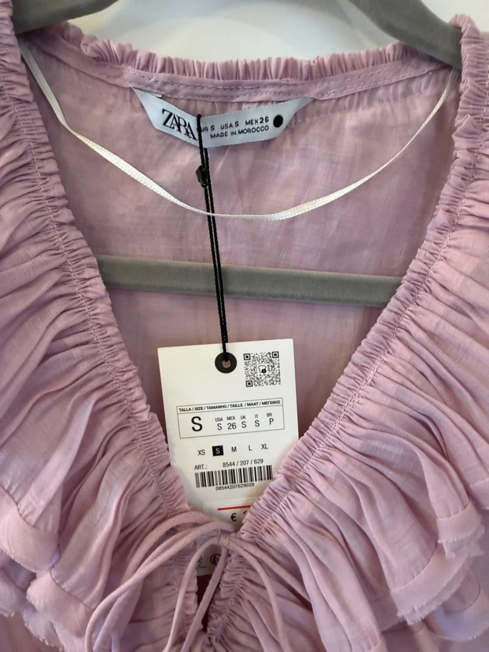 ZARA NWT, ZW Collection Ruffled Lavender Blouse, size small - Picture 3 of 3